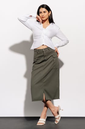 Camo Green Cargo Denim Skirt 28
