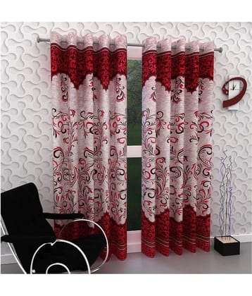 Panipat Textile Hub Floral Semi-Transparent Eyelet Window Curtain 5 ft Pack of 4 -Maroon