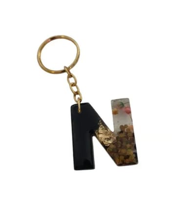 Unique Resin Alphabet Keychain 'N' - Personalized Floral Design