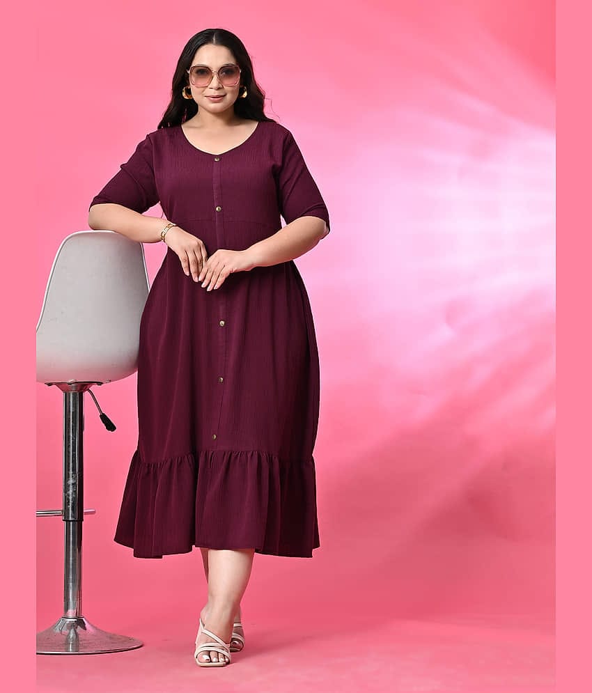 PrettyPlus by Desinoor.com Women Polyester Self Design A-line Dress ( Wine )