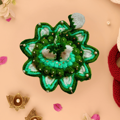 Green Flower Wool Laddu Gopal Poshak with Cap-1-2 No. / Emerald Green