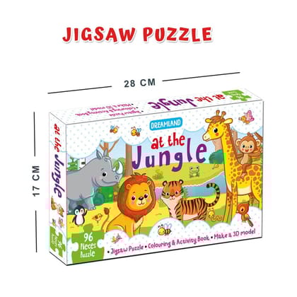 At the Jungle Jigsaw Puzzle for Kids – 96 Pcs | With Colouring & Activity Book and 3D Model