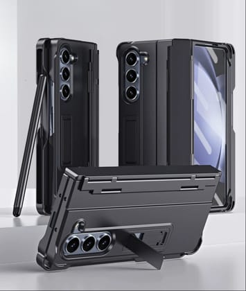 Midnight Black Premium Luxury Cover (with Stylus)-Samsung Galaxy Z Fold 4