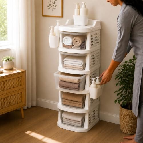 PrettyKrafts 5 Tier Plastic Storage Drawer Cabinet with Wheels/Modular Storage Drawer Organizer with Side