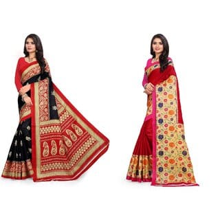 SVB Sarees Multicolour Khadi Silk Saree With Blouse Piece Combo Of 2 Sarees