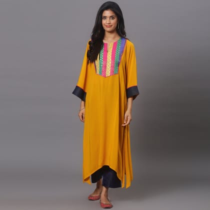 Mustard cotton modal kurta-XS