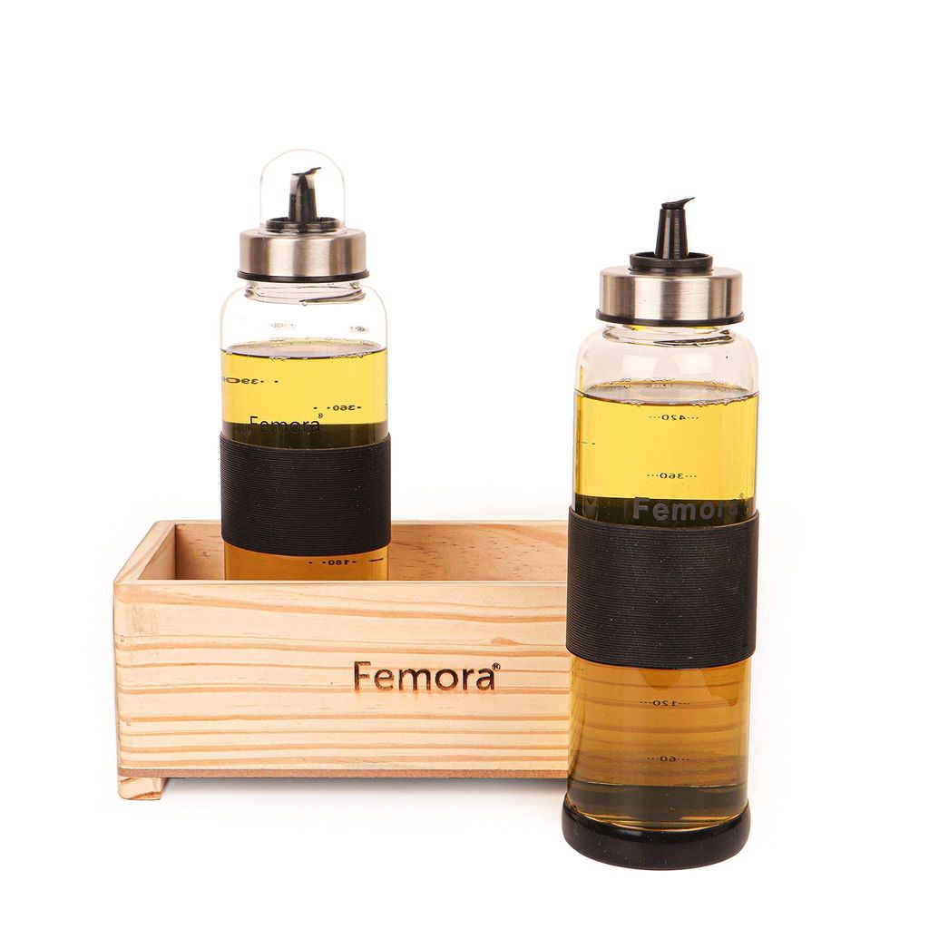 Femora Borosilicate Glass Oil Bottle, 500 ML,2pcs, in One Tray