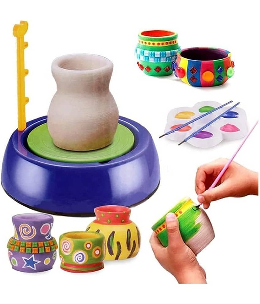 TOY DEKHO DIY Pottery Art Wheel Play Toy, Clay Pot Making Machine Game with Colors and Stencils for Kids/Educational Toys, 8+ Years (Multicolor)