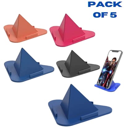 Pyramid Phone Stand, Universal Mobile Holder with Three Viewing Angles, Compatible with Most Smartphones and Small Tablets, Multicolour, Pack of 5 Pyramid Phone Stand, Universal Mobile Holder with Three Viewing Angles, Compatible with Most Smartphones and Small Tablets, Multicolour, Pack of 5