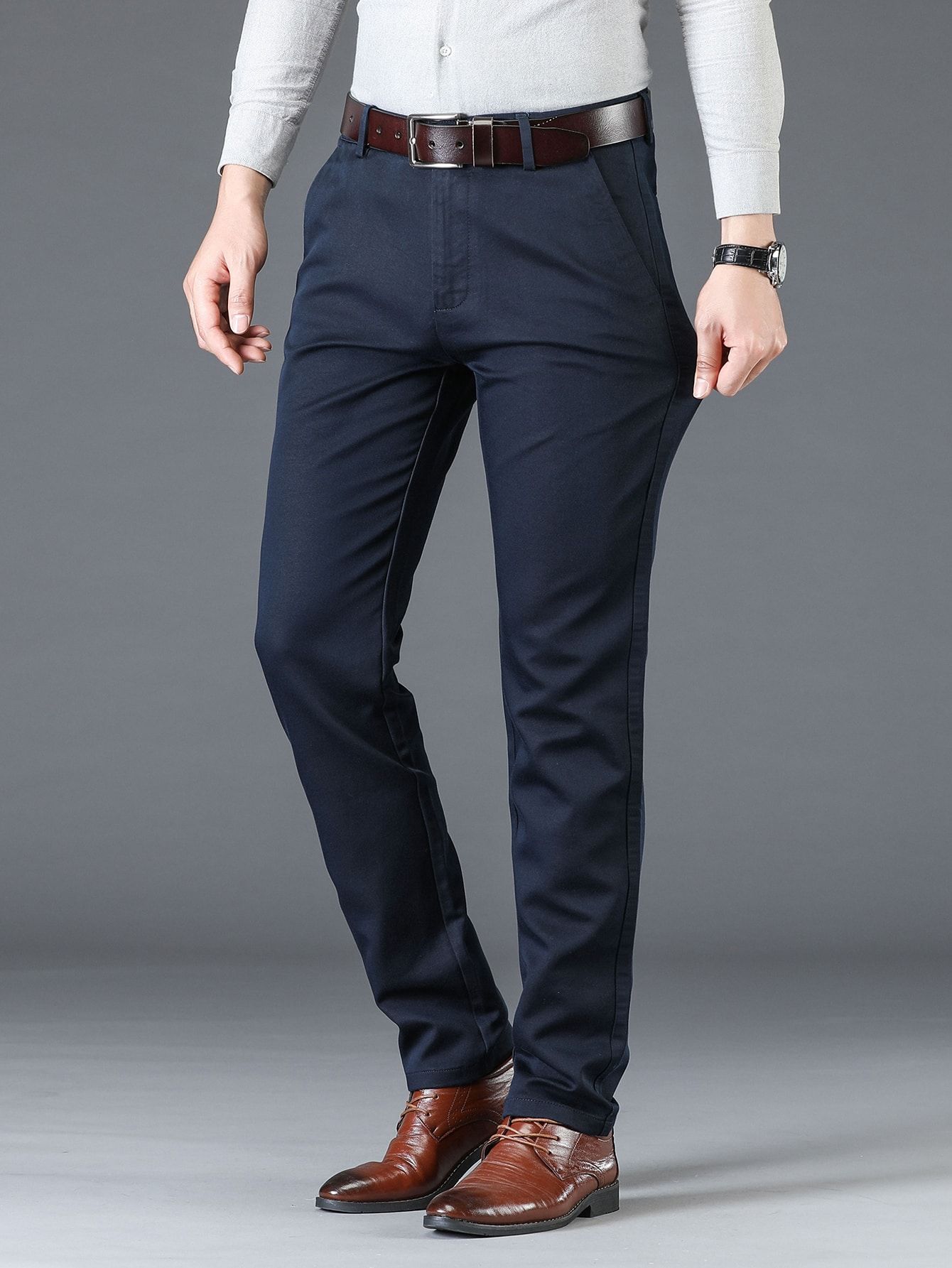 QVERR Slim Fit Men Dark Blue Trousers