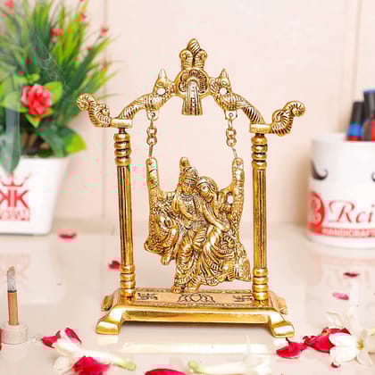 DreamKraft Radha Krishna on Swing jhula Metal Statue Gold Plated