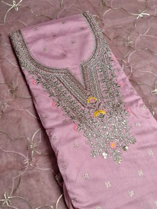 Pink Colour Gota Work Unstitched Suit Organza Fabric with Dupatta-Free Size / Pink