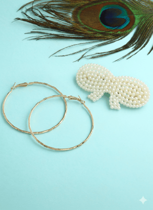 JustPeachy Gold-Toned & Off White Circular Hoop Earrings & Hair Clip