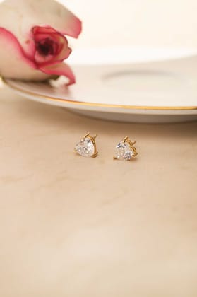 Lovable Heart Solitaire Gold Plated Sterling Silver Stud Earrings-Gold