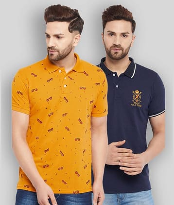 The Million Club Pack of 2 Cotton Blend Regular Fit Printed Half Sleeves Men's Polo T Shirt ( Yellow )