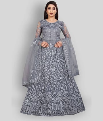 JULEE - Grey Flared Net Women's Stitched Ethnic Gown ( Pack of 1 )