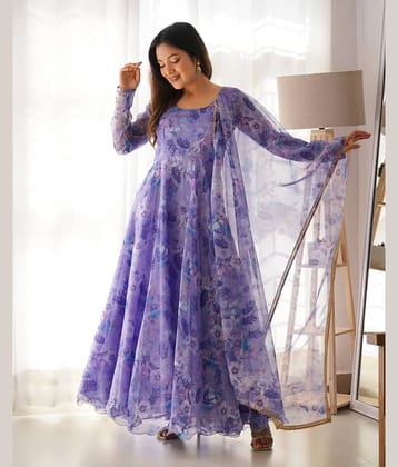 Trijal Fab Purple Anarkali Georgette Women's Stitched Ethnic Gown ( Pack of 1 )