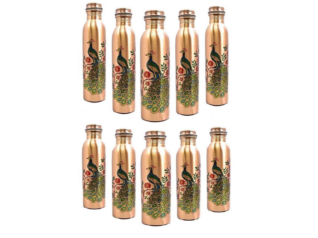 Imago  Peacock Printed Copper Bottle 1L (Pack of 10)
