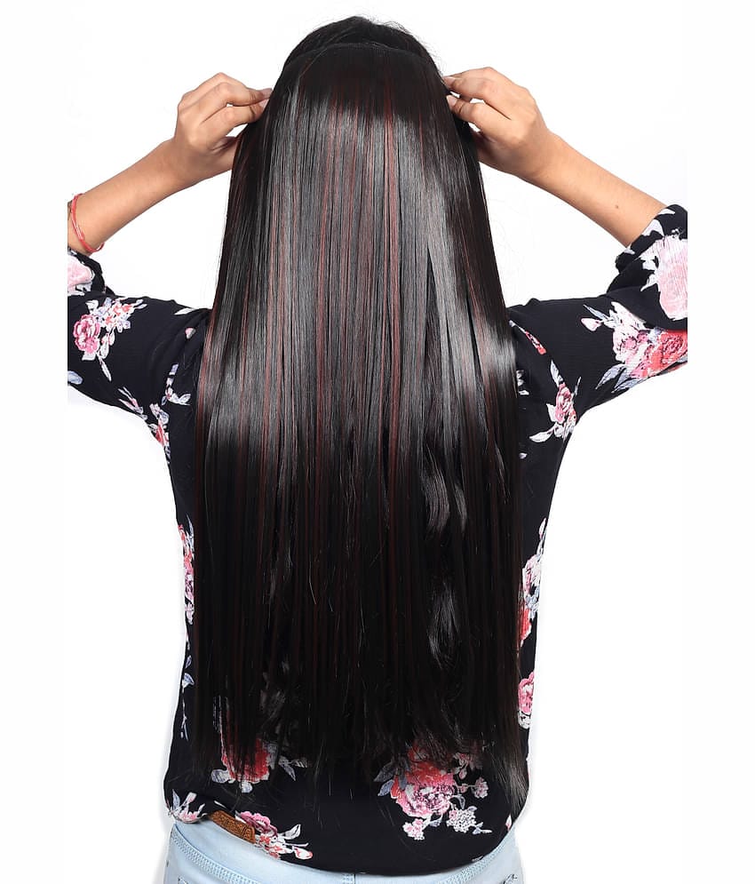 RITZKART Clip In Hair Extension Black &MAROON STRAIGHT