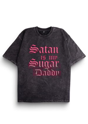 Satan Acid Wash Oversized T-Shirt-Eclipse Black / S