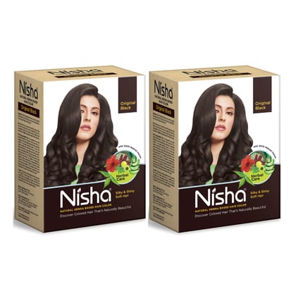 Nisha Henna Based Hair Color Original Black 60g Pack of 2, Henna Powder Hair Color Dye Black Hair Colour