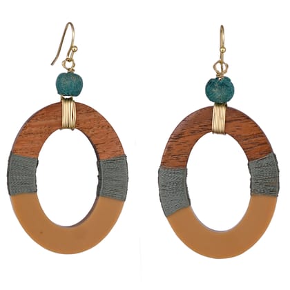 Handcrafted Wooden Ring with Thread Work Earring Handcrafted Wooden Ring with Thread Work Earring