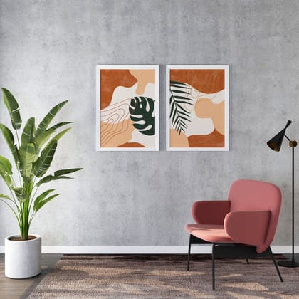 Botanical Balance - Abstract Wall Arts (Set of 2)-11 x 14 inches / White Frame
