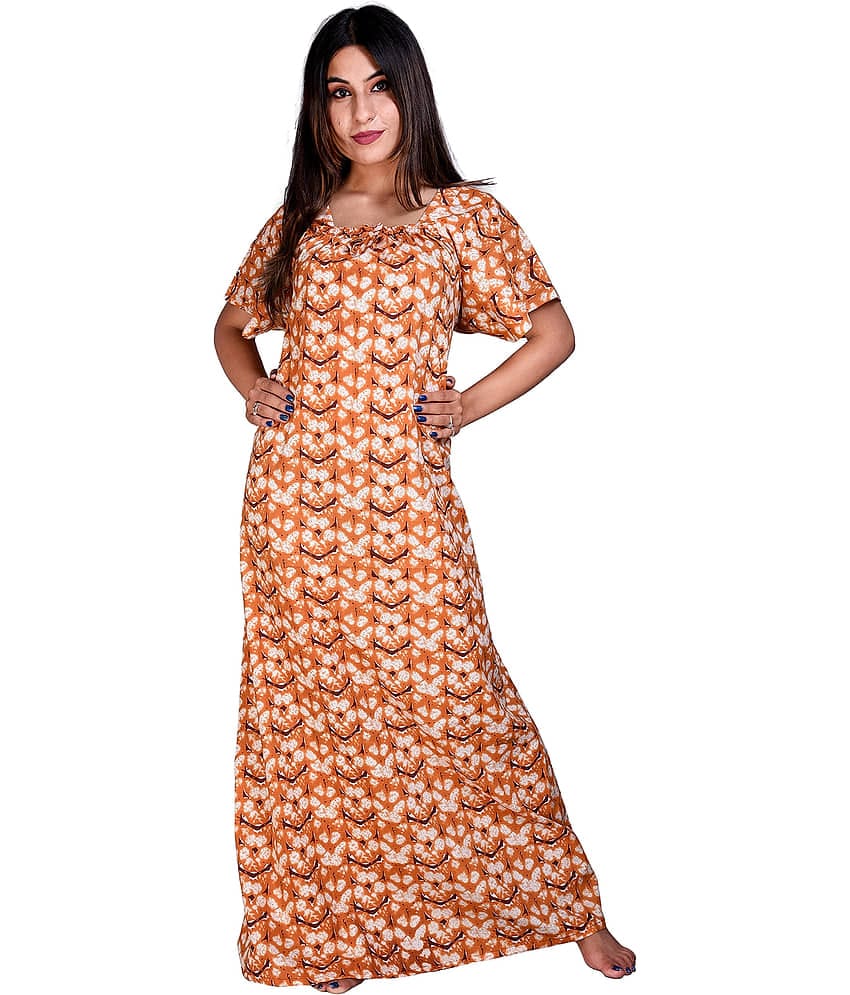 Apratim Cotton Nighty & Night Gowns - Tan Single