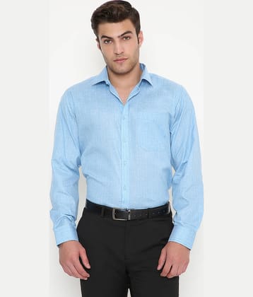 Maharaja Cotton Blend Slim Fit Full Sleeves Men's Formal Shirt - Blue ( Pack of 1 )
