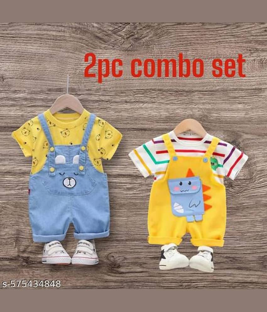 ODIMENT Pack of 2 Boys Cotton Blend T-Shirt & Dungarees Set ( Multi )