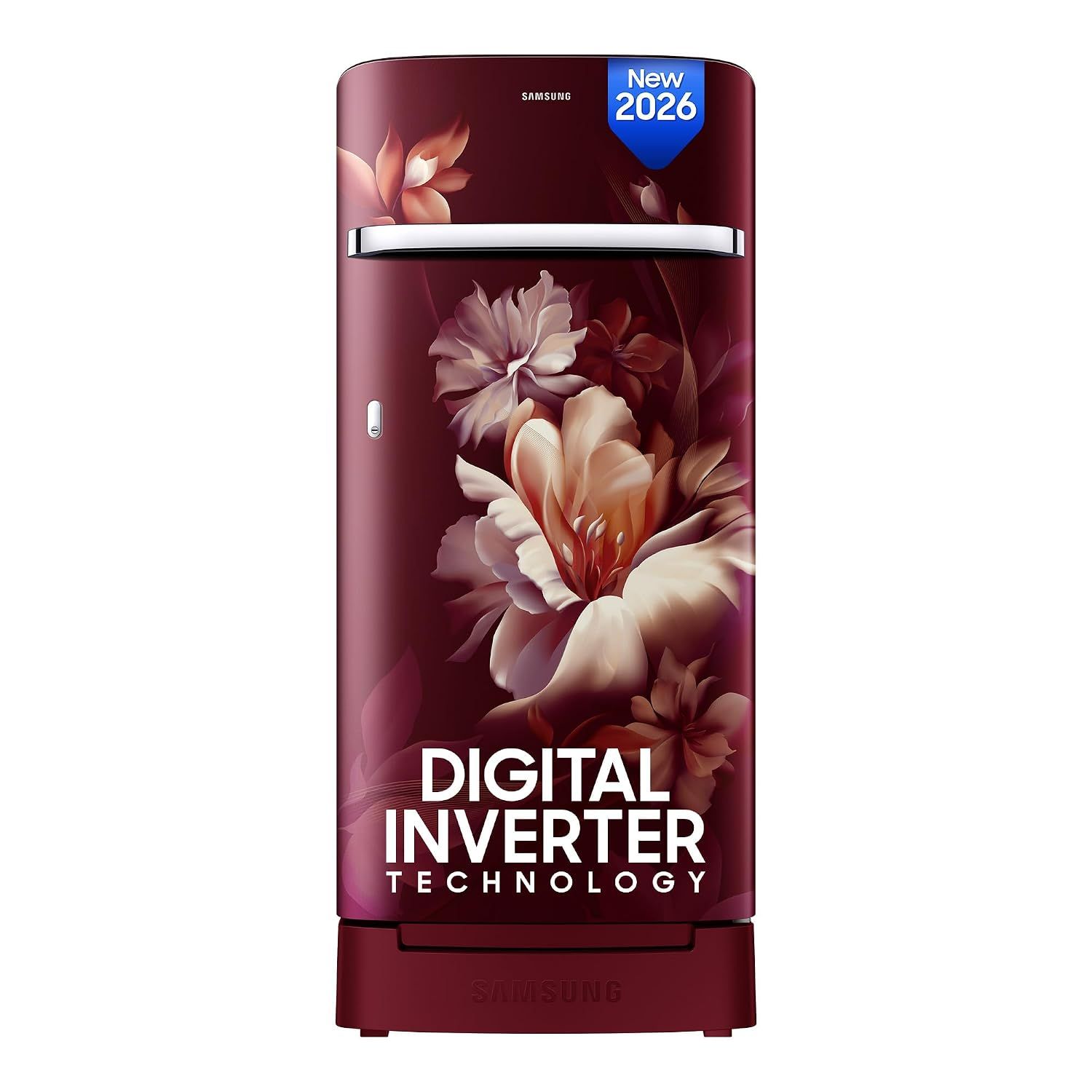 Samsung 189 L, 5 Star, Digital Inverter, Direct-Cool Single Door Refrigerator (RR21H2H25RZ/HL, Midnight Blossom Red, Base Stand Drawer, Single Touch Defrost, 2026 Model) Samsung 189 L, 5 Star, Digital Inverter, Direct-Cool Single Door Refrigerator (RR21H