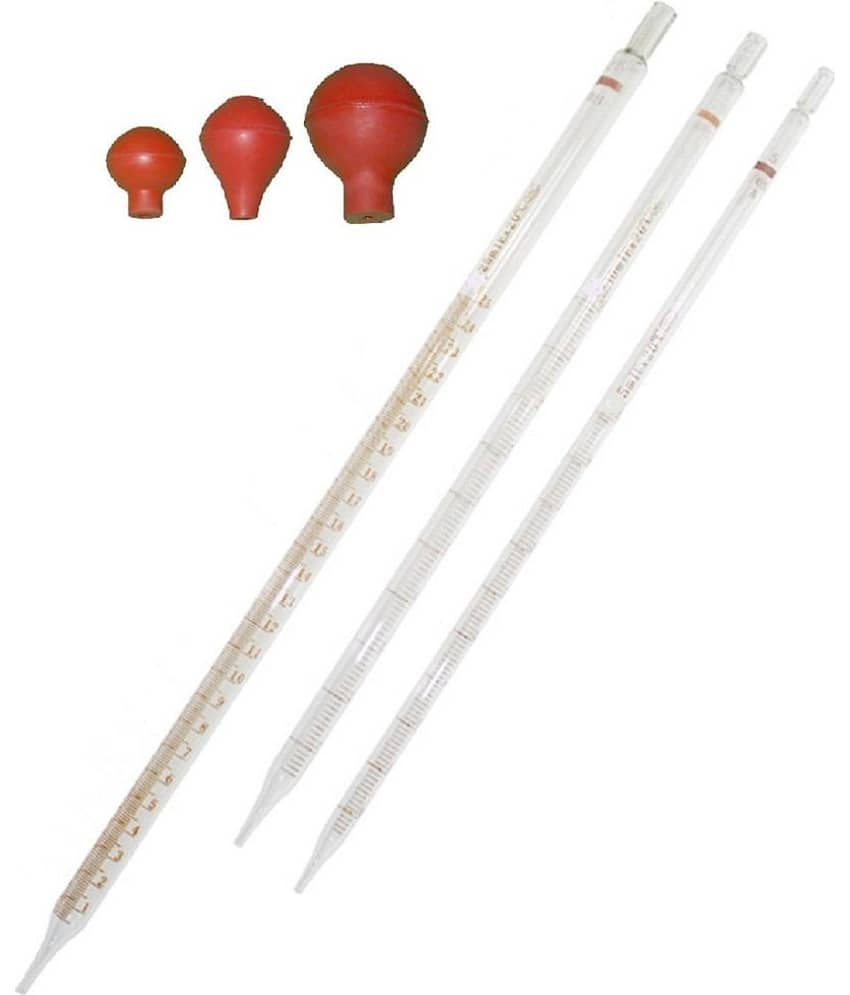 Pipette Graduated - 1ml, 2ml, 5ml with Pipette Bulb (Pack of 3)