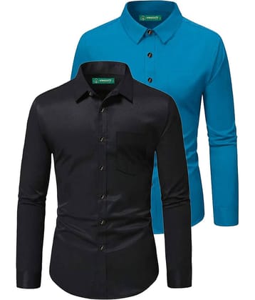 VIMASUTI Cotton Blend Slim Fit Full Sleeves Men's Formal Shirt - Turquoise ( Pack of 2 )
