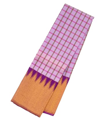 Lavender Handloom Kanchipuram Korvai Silk Saree With Meena Checks-Lavander