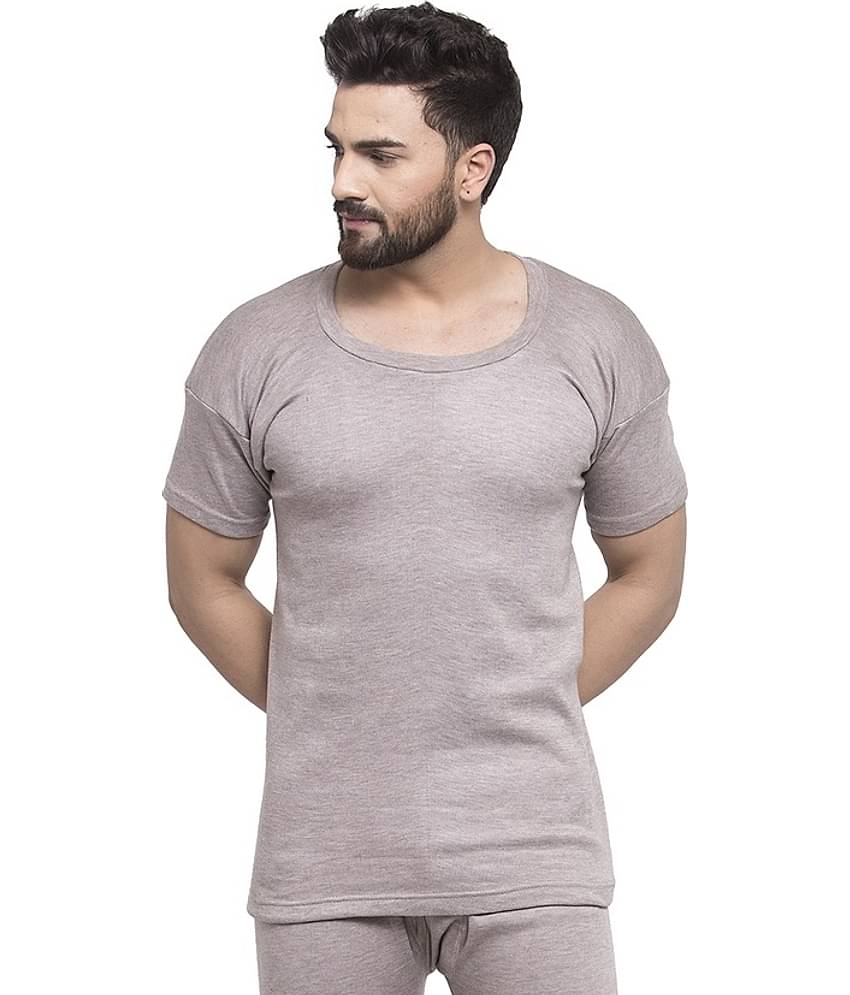 Uzarus Pack of 1 Cotton Blend Thermal Tops For Men's ( Brown )