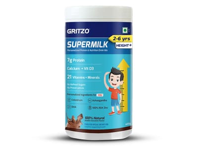 Gritzo SuperMilk Growth+(13+y Boys), 13g Protein Powder (Double Chocolate, 400g) | Zero Refined Sugar, 20 Vitamins & Minerals