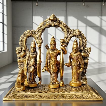 Aluminium Ram Darbar Showpiece Statue | Ram Parivar Idol for Home Temple Decor, Height : 7 Inch (ASMAS270 G)