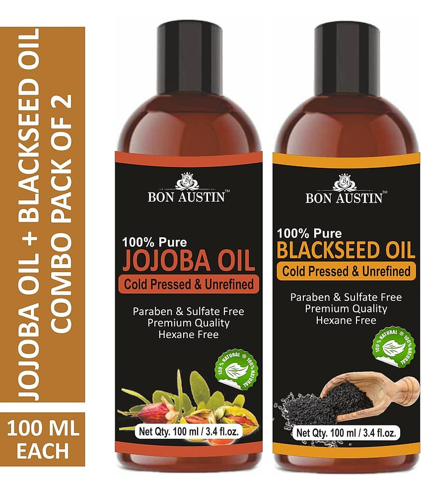 Bon Austin Premium Jojoba Oil & Blackseed Oil  - Cold Pressed & Unrefined Combo pack of 2 bottles of 100 ml(200 ml)