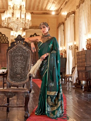 Green Tussar Silk Banarasi Woven Design Saree