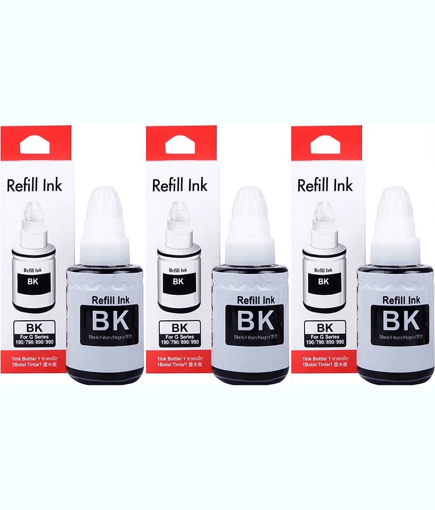 zokio Ink For Gi-790 G3010 Black Pack of 3 Cartridge for 790 INK Cartridge Pack Of 4 For Use Pixma G1000, G2000, G3000 Printers