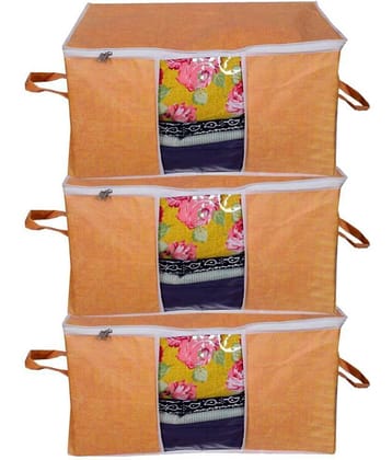 Prettykrafts Underbed Storage Bag, Storage Organizer, Blanket Cover with Side Handles - Brown (3, Golden)