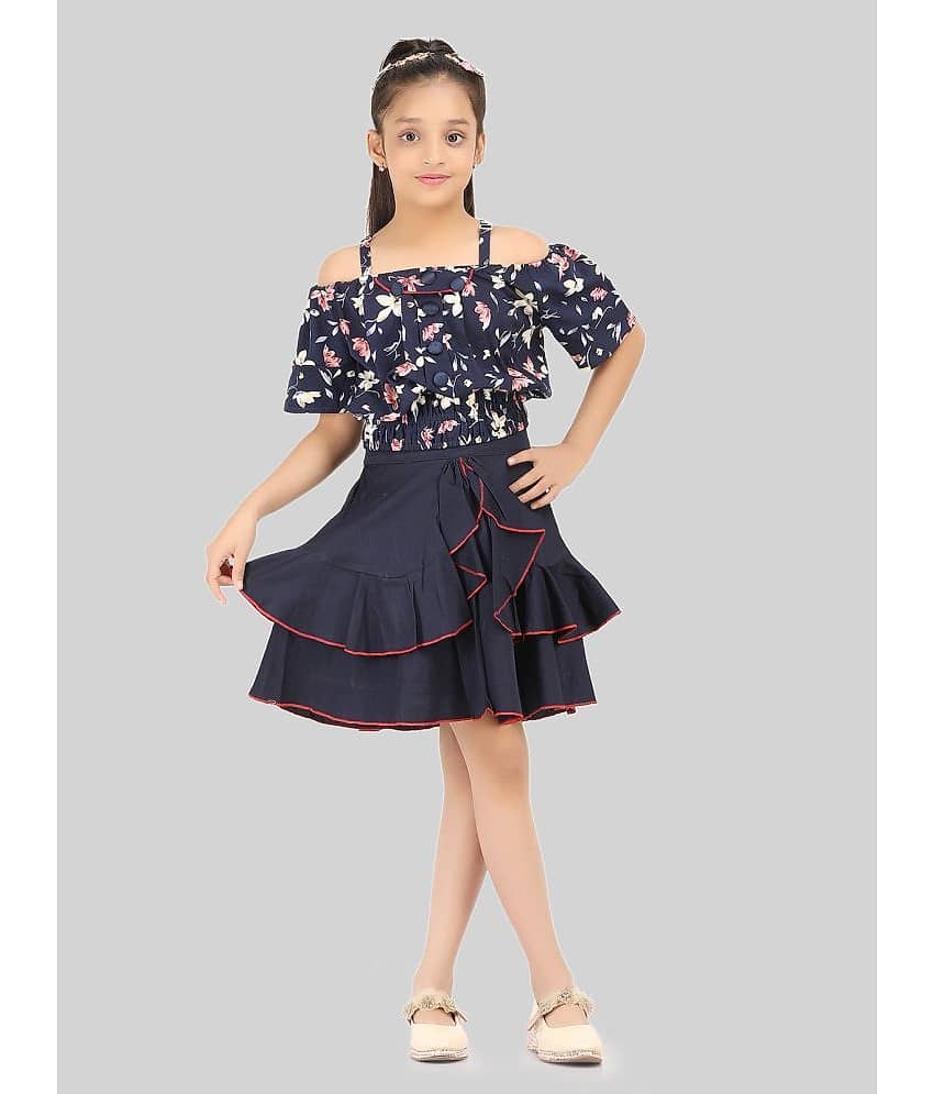 Being Naughty Pack of 1 Girls Polyester Top With Skirt ( Blue )