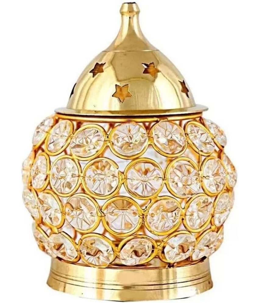 Spherulemuster - Brass Crystal Deepak ( Pack of 1 )