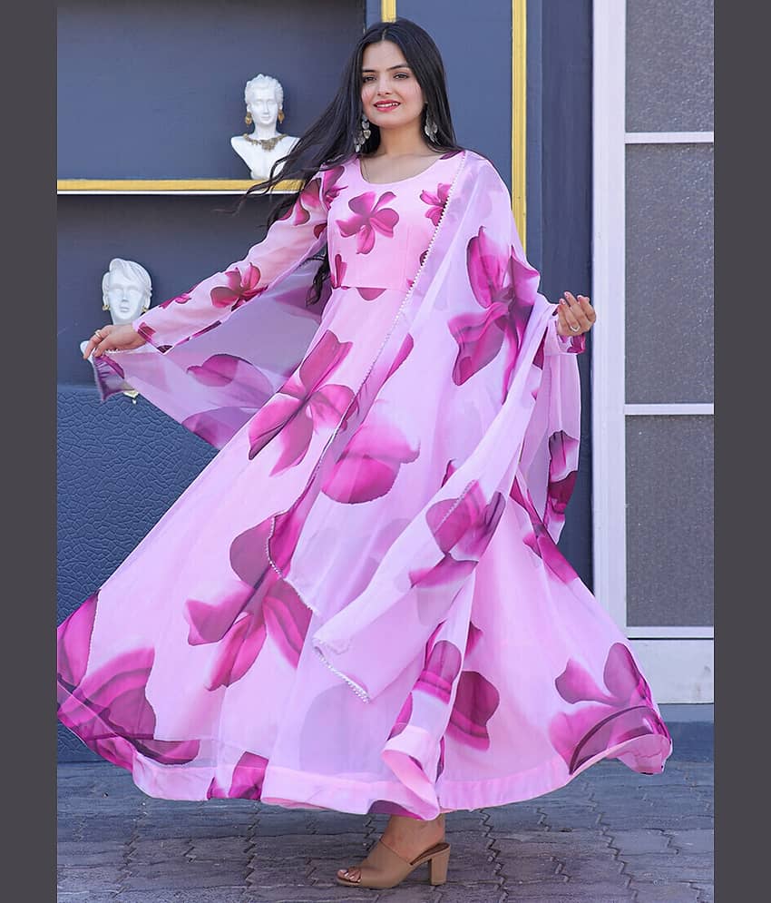 JASH CREATION Women Cotton Blend Printed Fit & Flare Dress ( Pink )