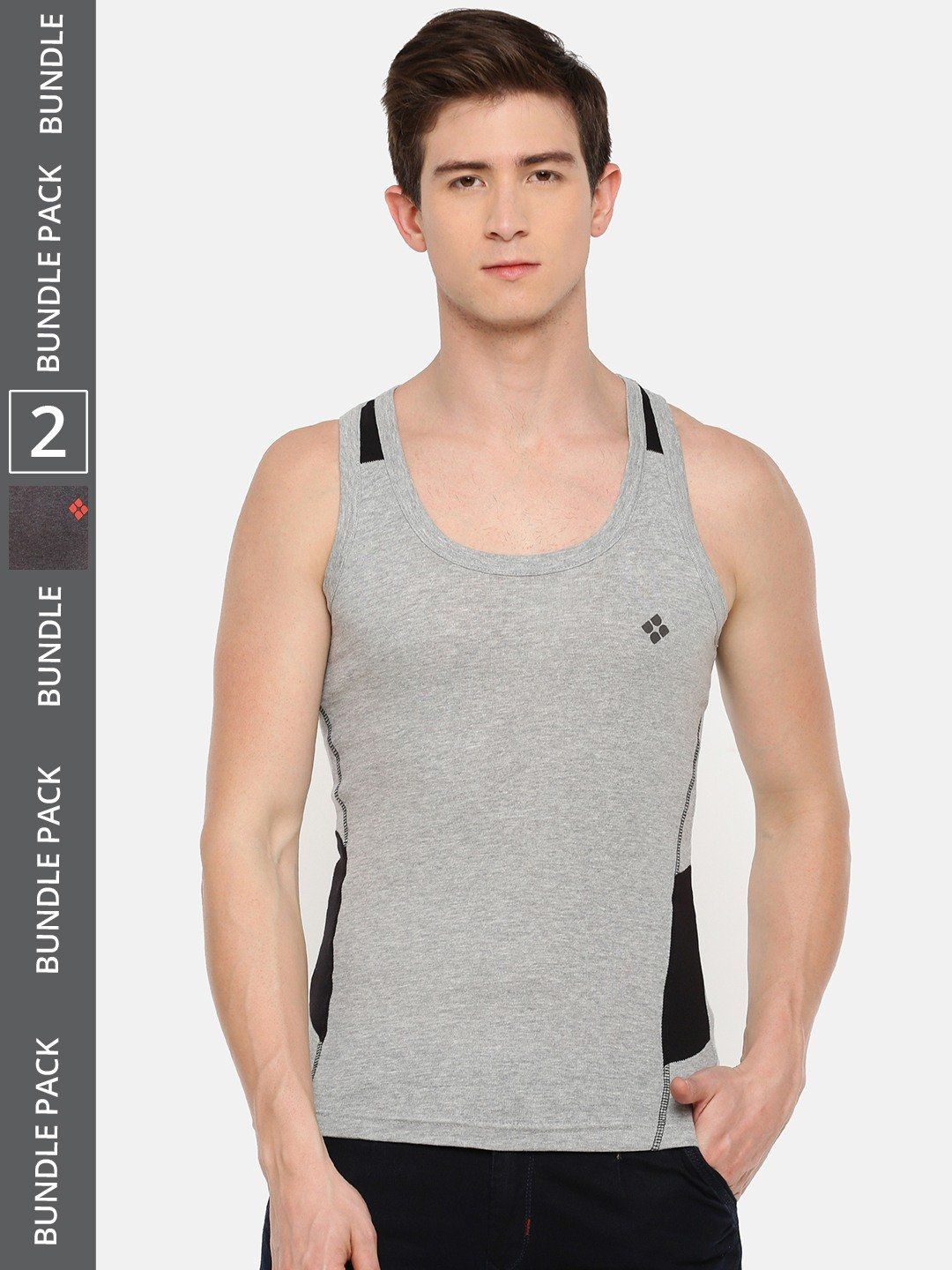Men's Assorted Pack of 2 Solid Combed Cotton Racerback Styled Gym Vest