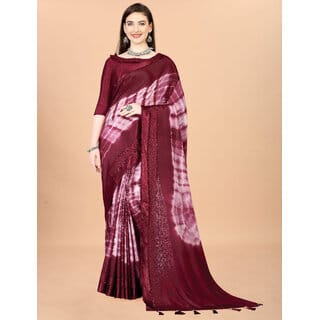 Red  Colour Chinon Silk saree With Blouse Piece And Jhalar