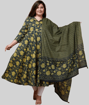 miravan - Green Cotton Women's Flared Kurti ( Pack of 1 )