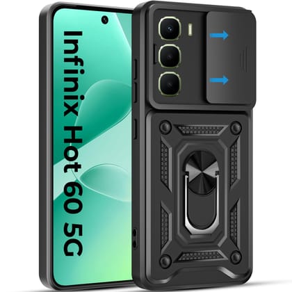 A rtistque Armor Bumper Back Case Cover for Infinix Hot 60 | Stylish Ring Holder & Inbuilt Stand | Sliding Camera Cover | Shockproof TPU Protective Design | Infinix Hot 60 5g Back Cover - Black A rtistque Armor Bumper Back Case Cover for Infinix Hot 60 |