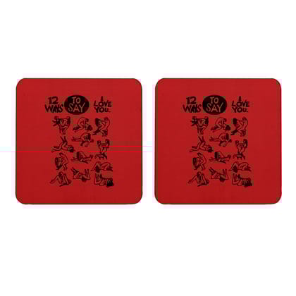 Multicolor 12 Ways To Say I Love You Set Of 2 Square Wooden Coaster
