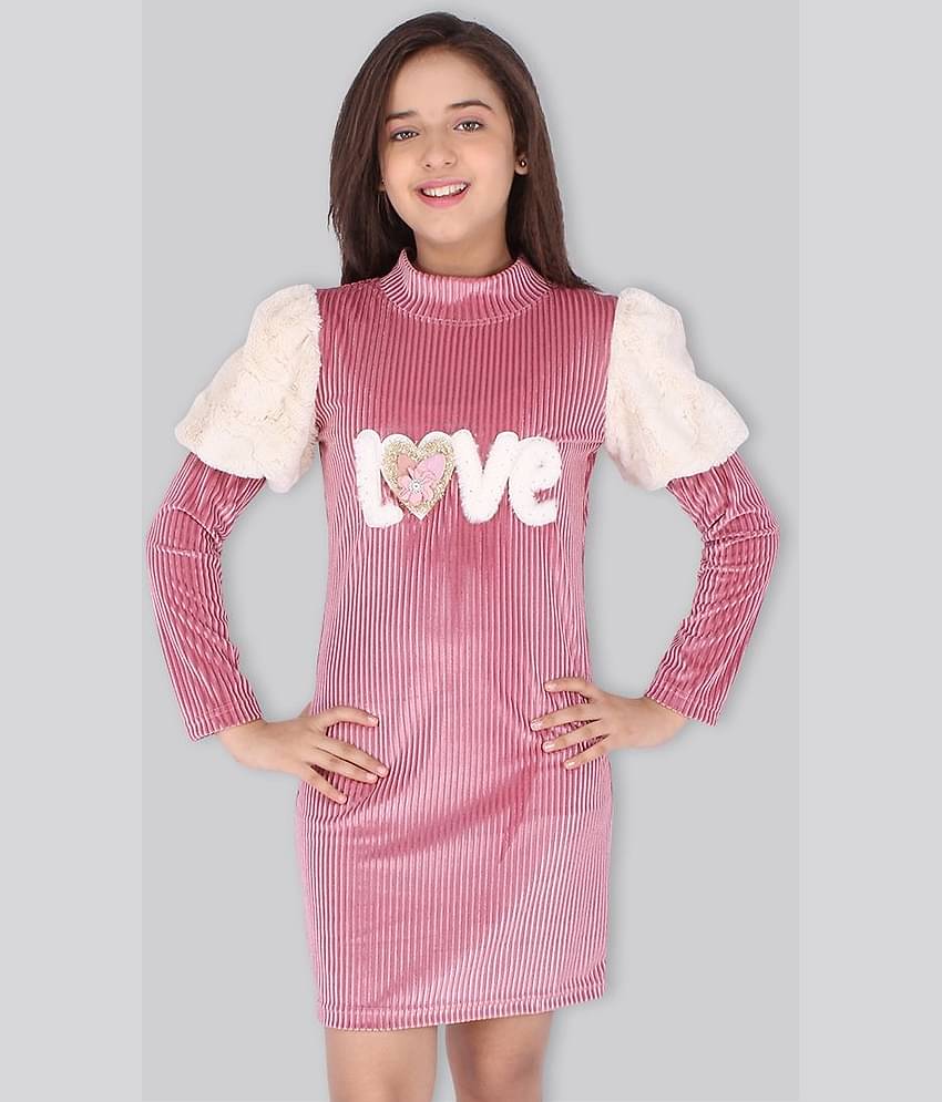 Cutecumber Velvet Bodycon Dress For Girls ( Pack of 1 , Pink )